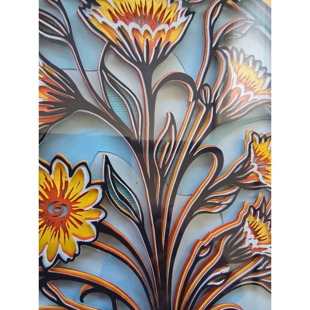 3D Yellow Black Floral Layered Paper 8x8 - Picture 4 of 5